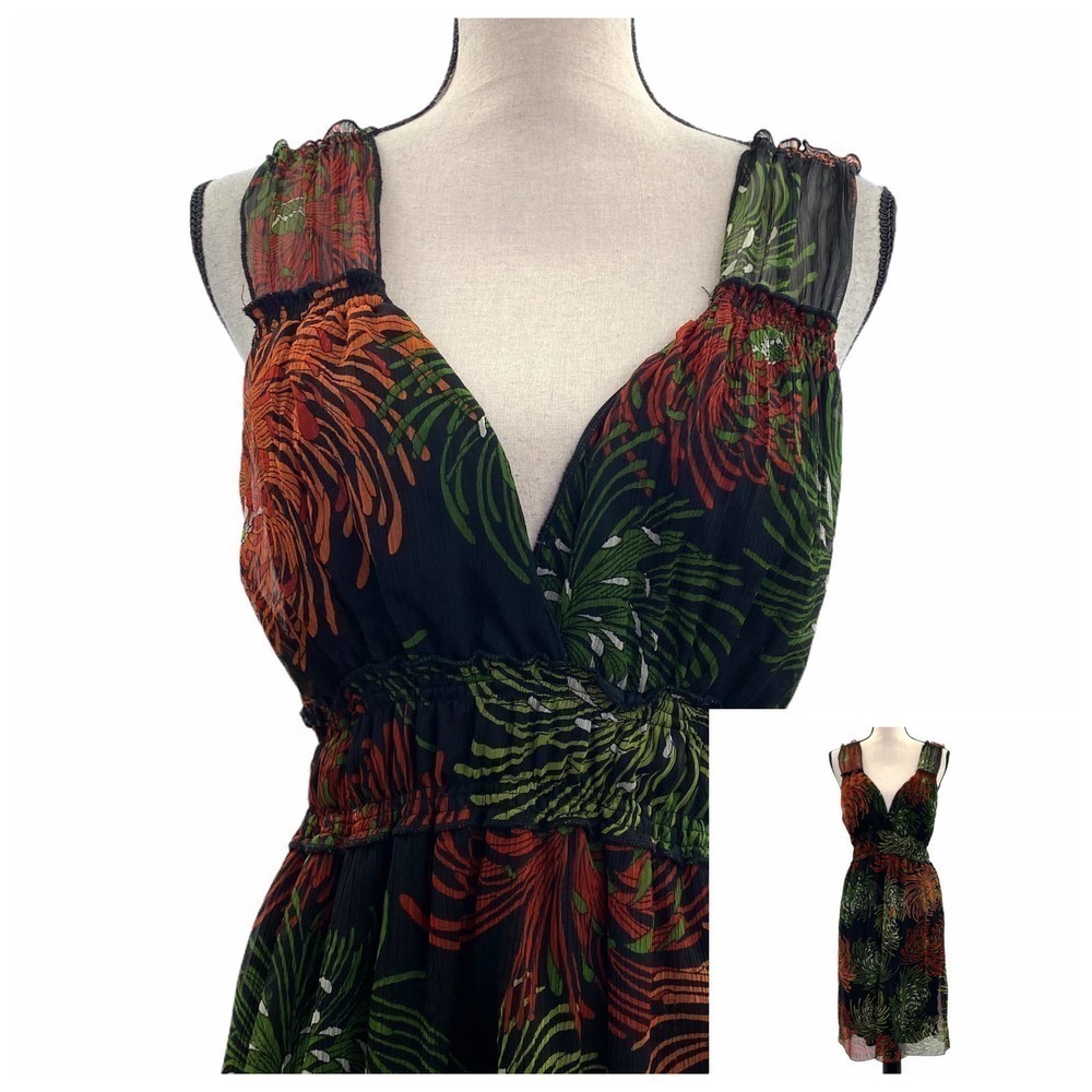 FIRE Los Angeles Sleeveless Plunge Printed Dress L - Picture 2 of 12
